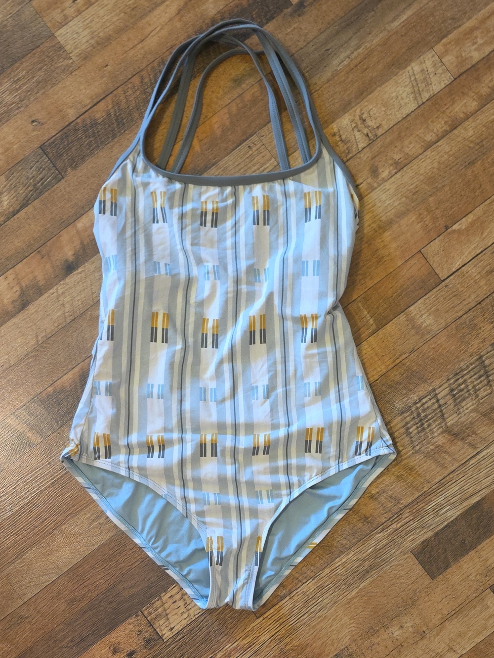 Carve Designs One-Piece Swimsuit in Light Blue, Gray, Yellow